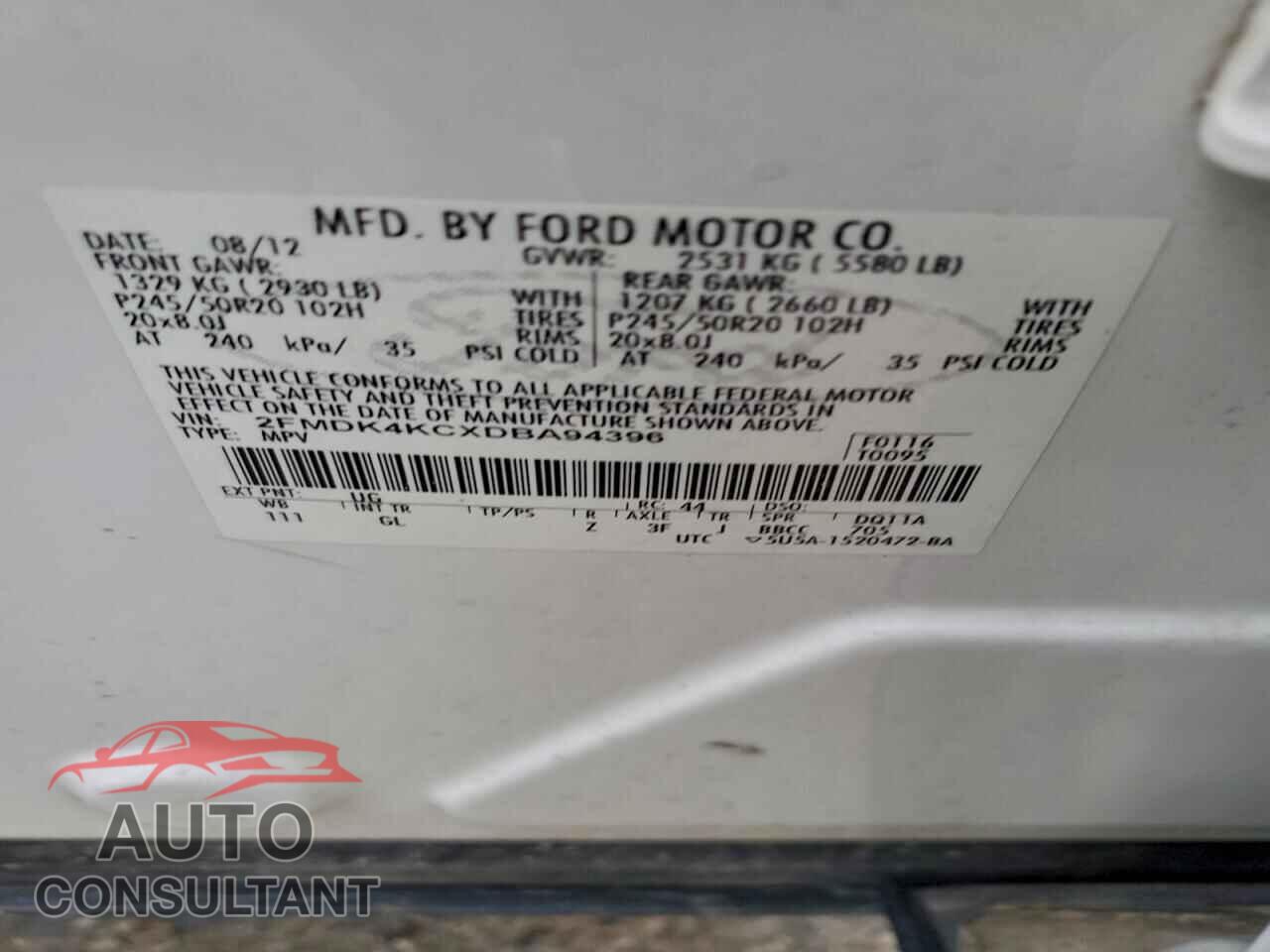 FORD EDGE 2013 - 2FMDK4KCXDBA94396