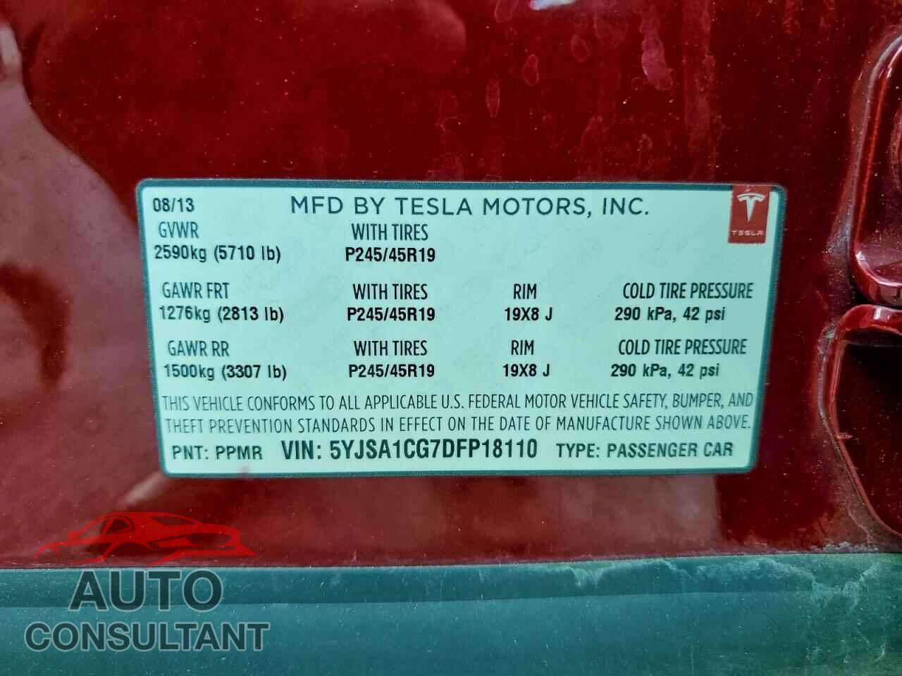 TESLA MODEL S 2013 - 5YJSA1CG7DFP18110