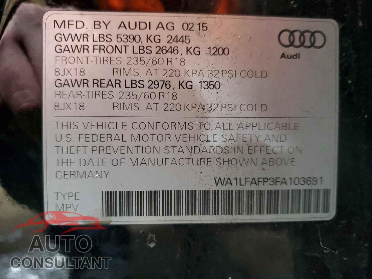 AUDI Q5 2015 - WA1LFAFP3FA103691