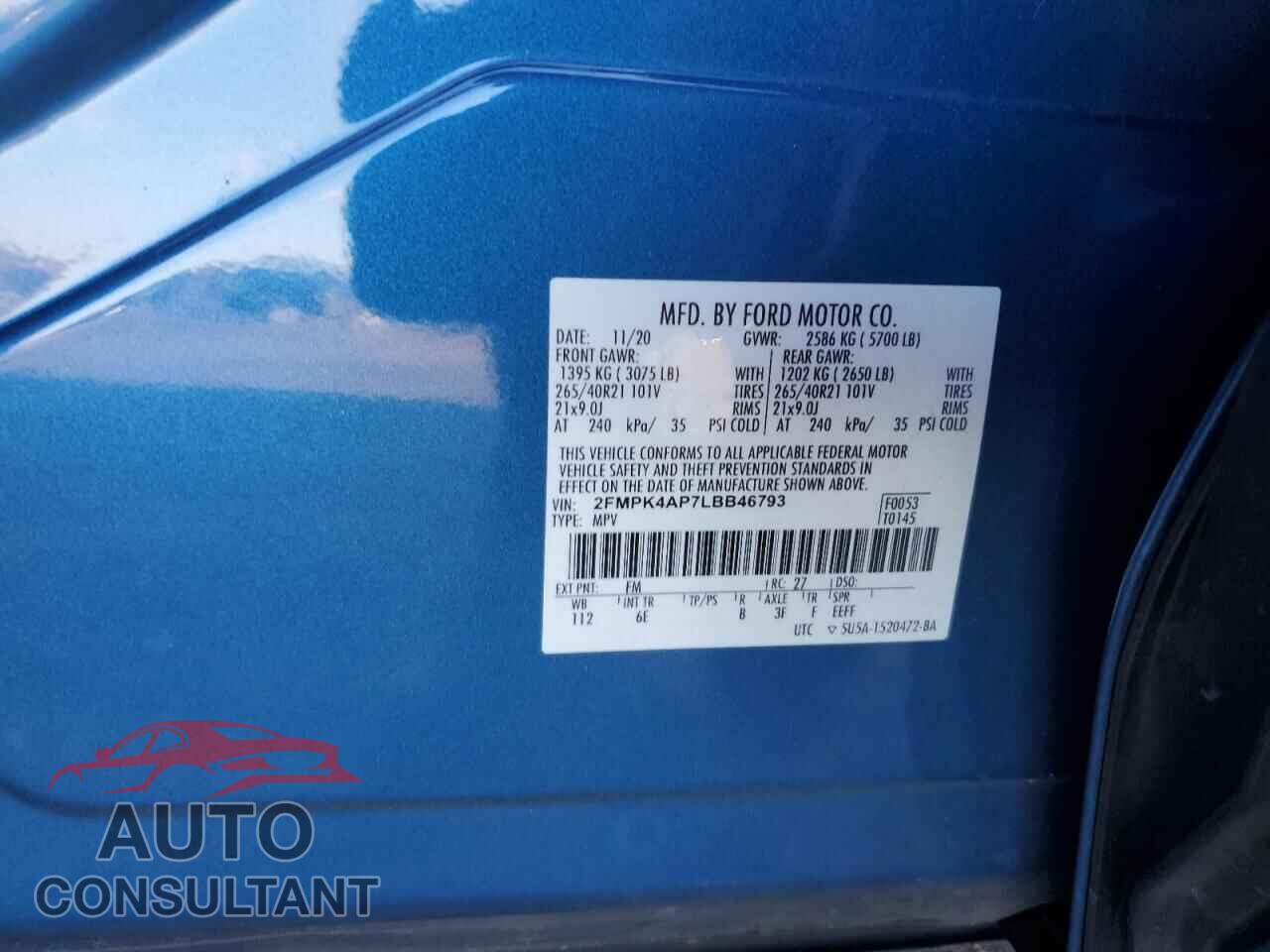 FORD EDGE 2020 - 2FMPK4AP7LBB46793