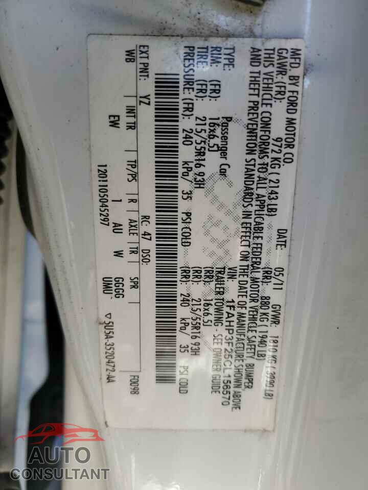 FORD FOCUS 2012 - 1FAHP3F25CL156570