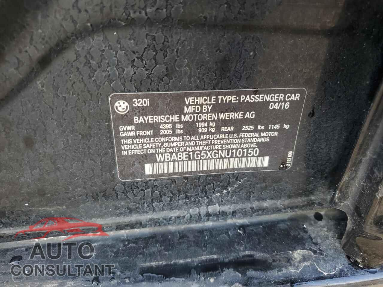 BMW 3 SERIES 2016 - WBA8E1G5XGNU10150