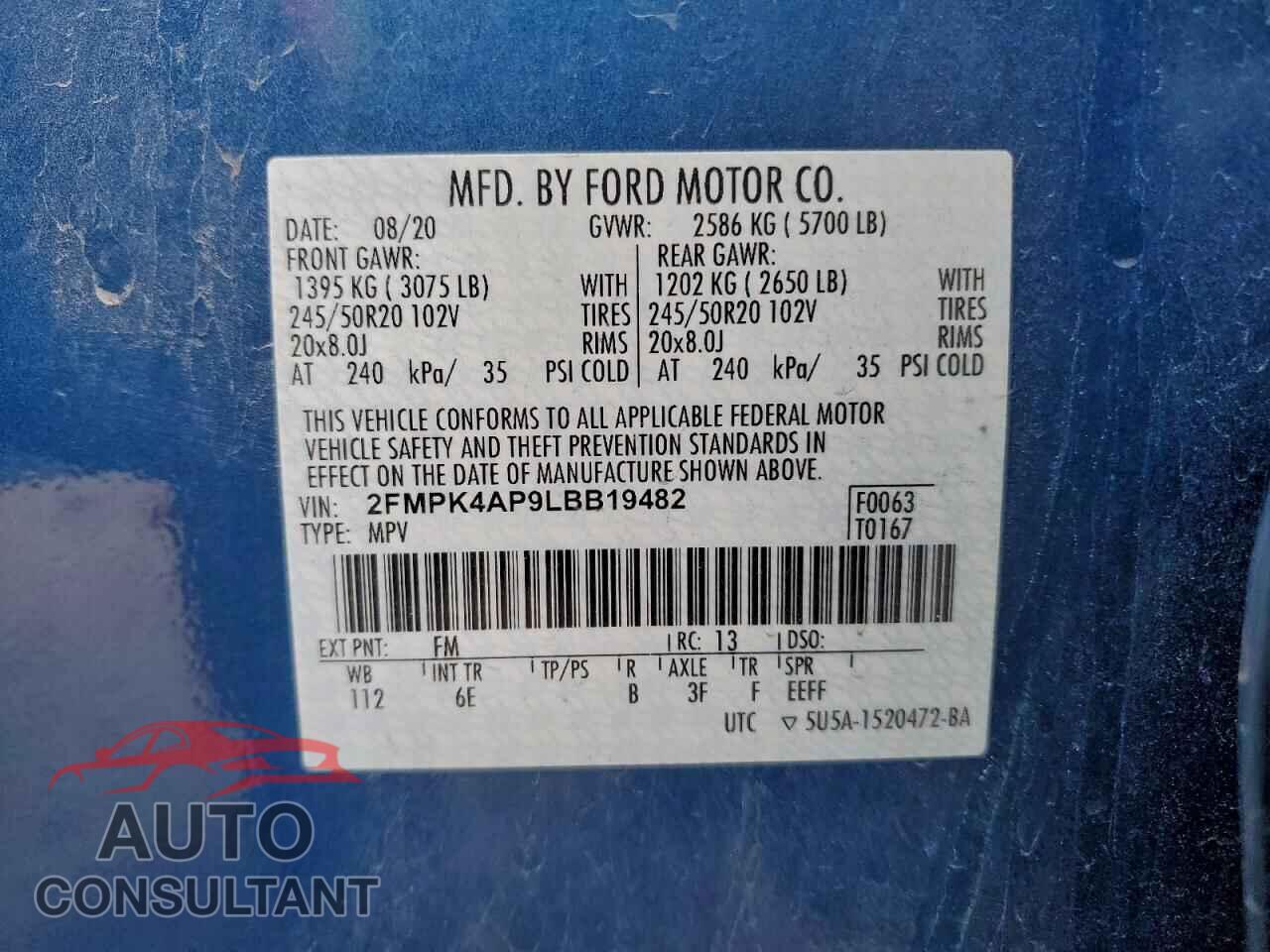 FORD EDGE 2020 - 2FMPK4AP9LBB19482