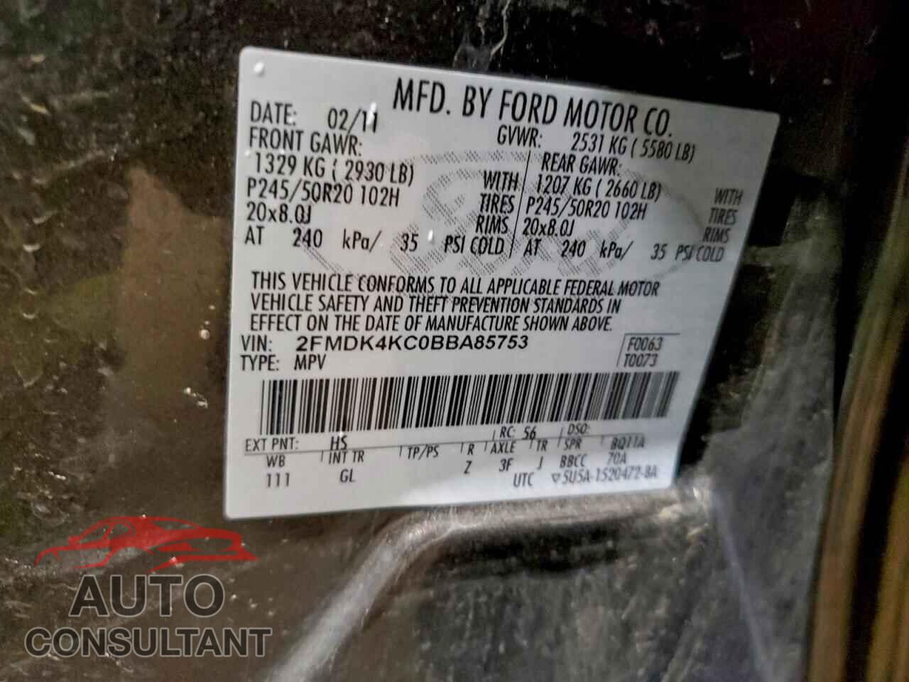 FORD EDGE 2011 - 2FMDK4KC0BBA85753
