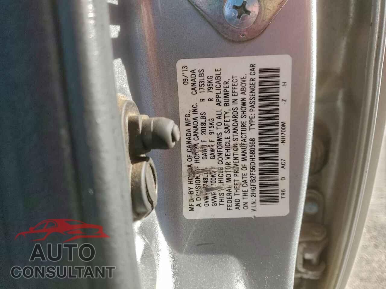 HONDA CIVIC 2013 - 2HGFB2F56DH580568
