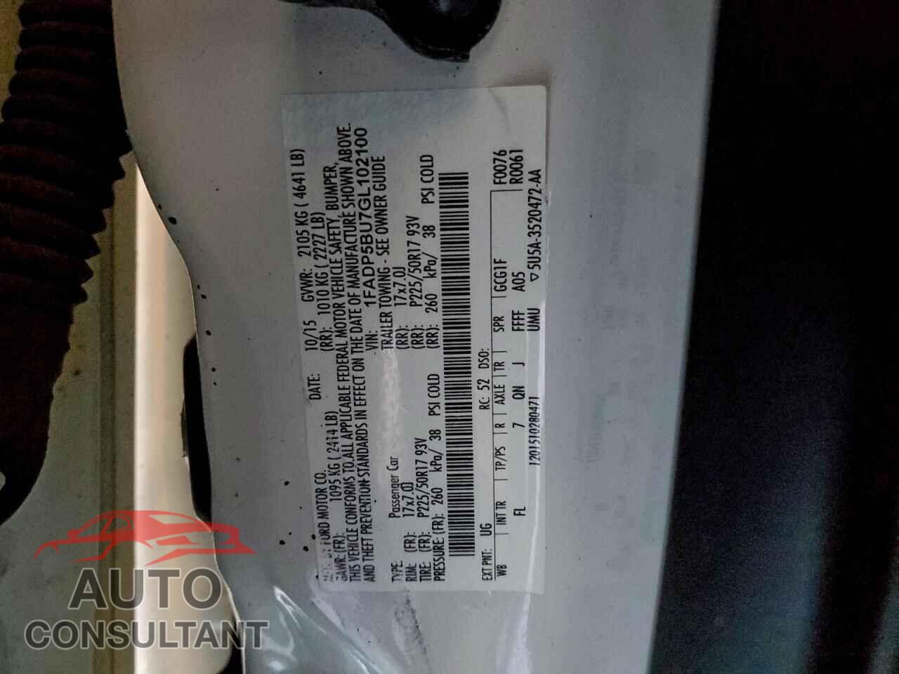 FORD CMAX 2016 - 1FADP5BU7GL102100