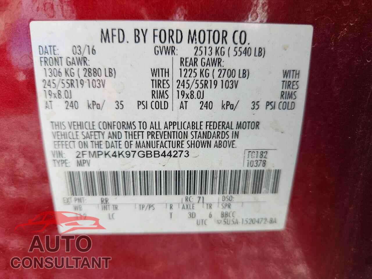 FORD EDGE 2016 - 2FMPK4K97GBB44273