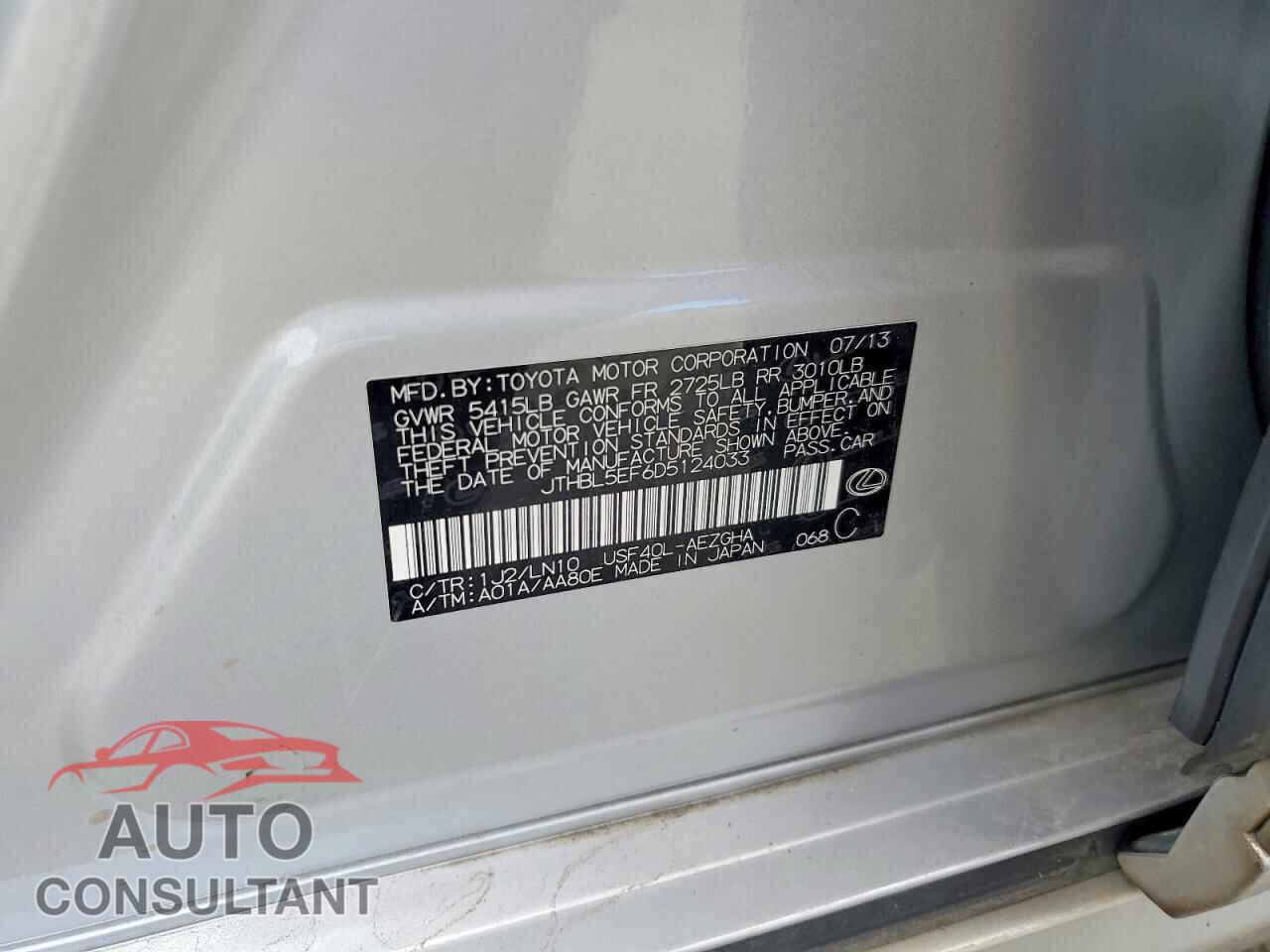 LEXUS LS460 2013 - JTHBL5EF6D5124033
