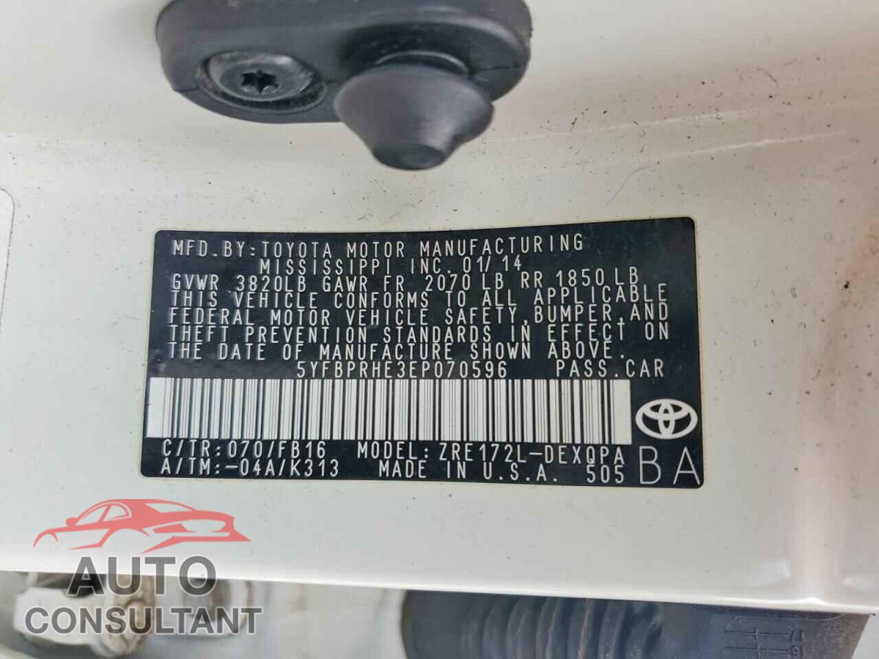 TOYOTA COROLLA 2014 - 5YFBPRHE3EP070596