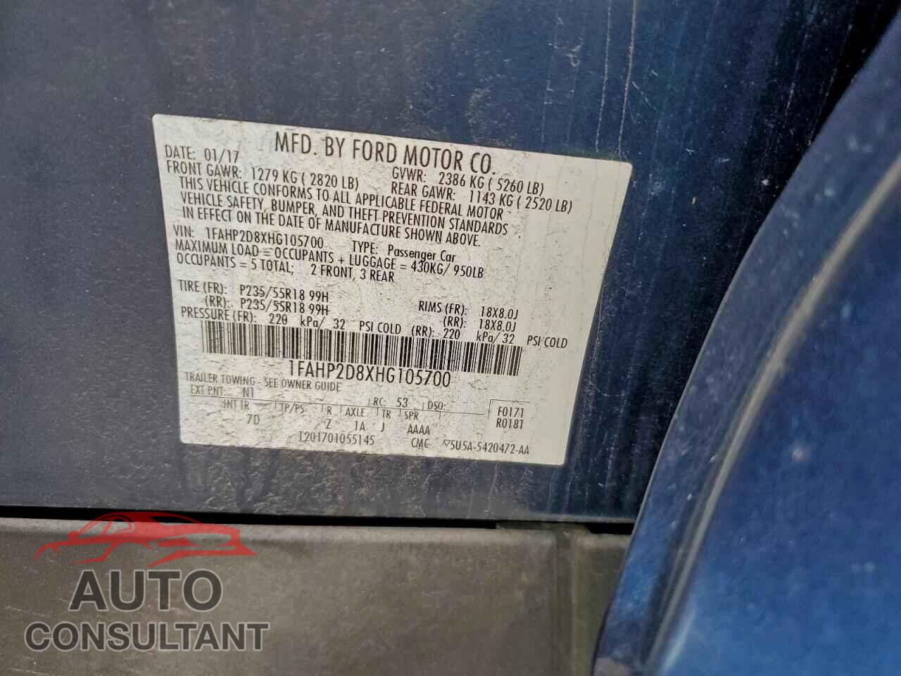 FORD TAURUS 2017 - 1FAHP2D8XHG105700
