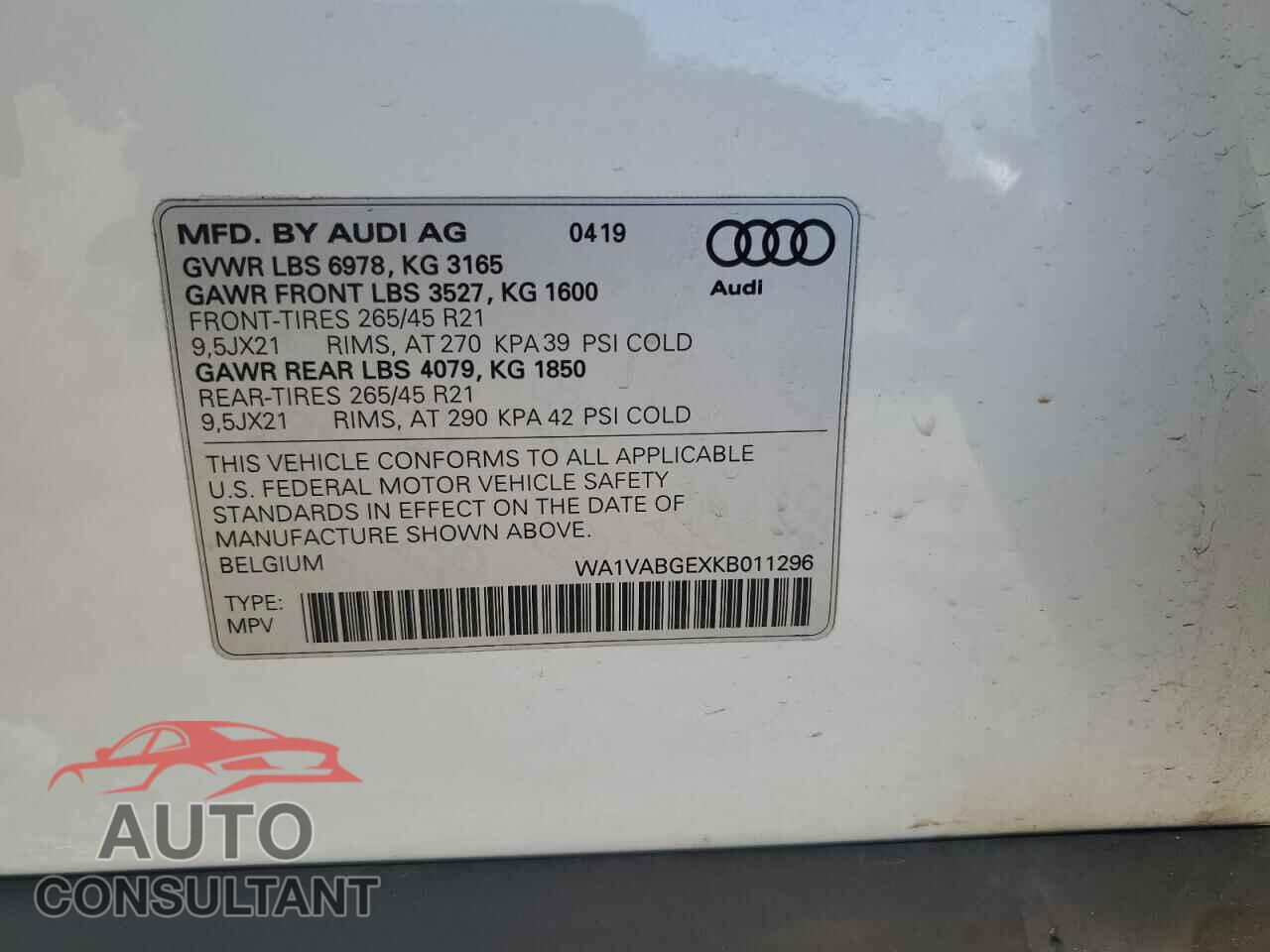 AUDI E-TRON 2019 - WA1VABGEXKB011296