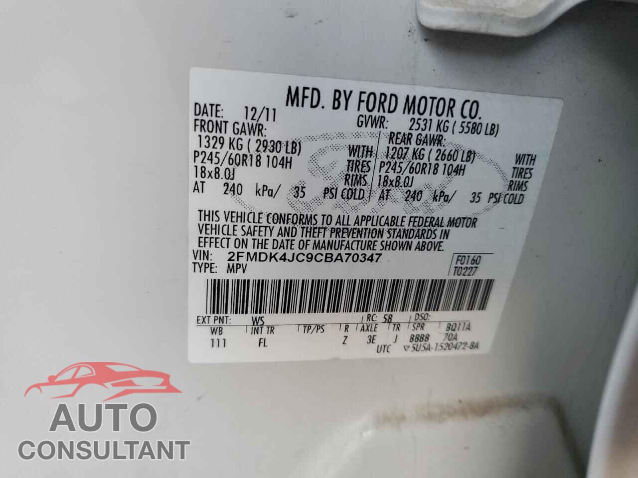 FORD EDGE 2012 - 2FMDK4JC9CBA70347