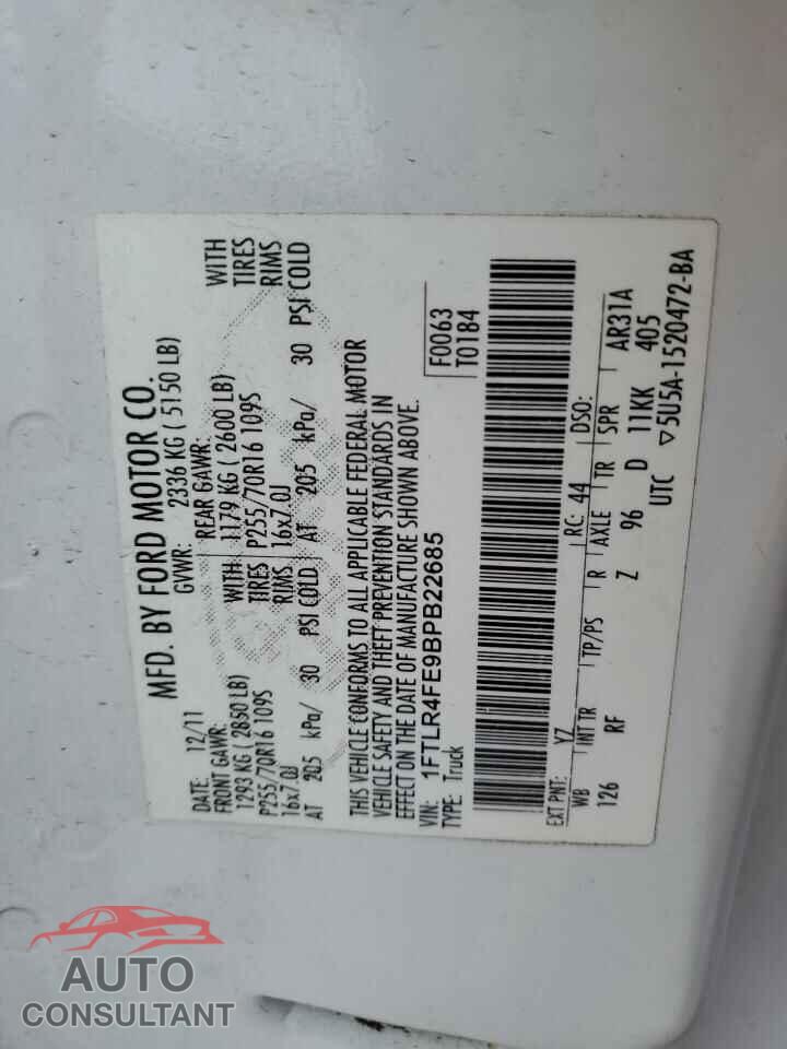 FORD RANGER 2011 - 1FTLR4FE9BPB22685
