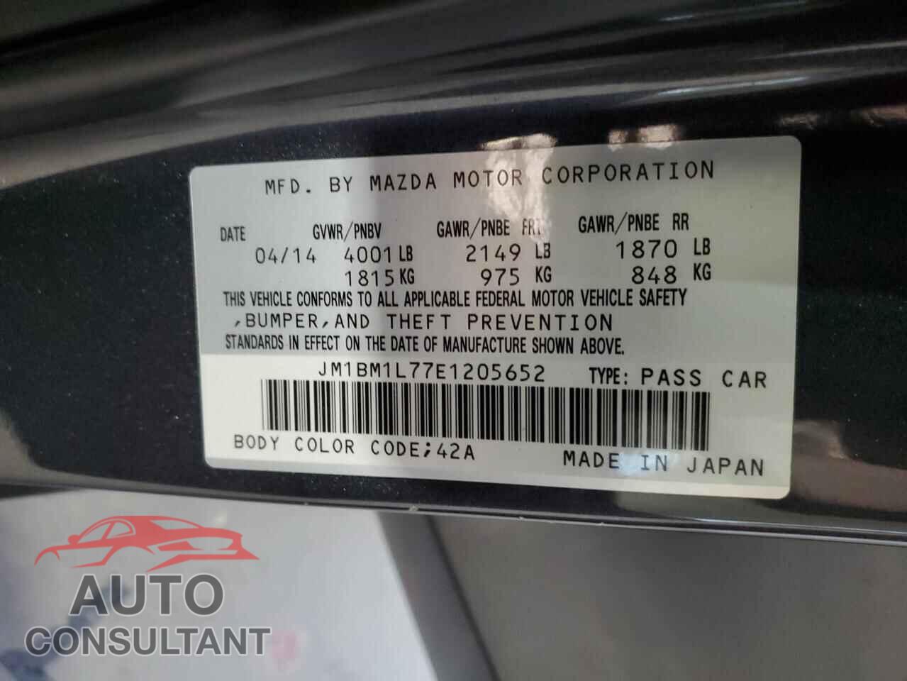 MAZDA 3 2014 - JM1BM1L77E1205652