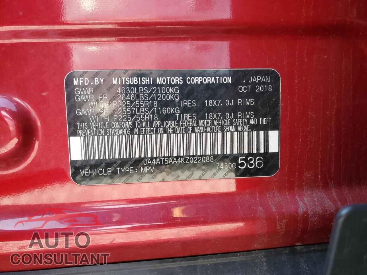 MITSUBISHI ECLIPSE 2019 - JA4AT5AA4KZ022088