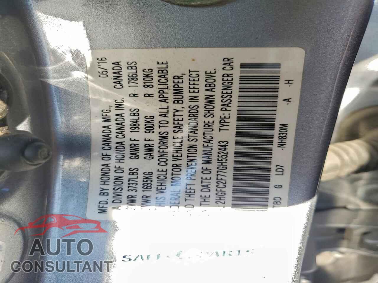 HONDA CIVIC 2016 - 2HGFC2F77GH552443