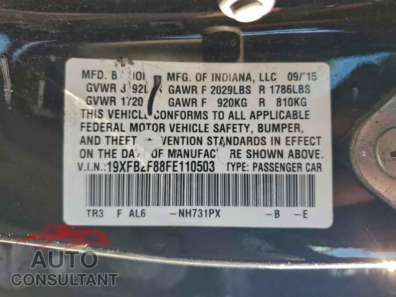HONDA CIVIC 2015 - 19XFB2F88FE110503