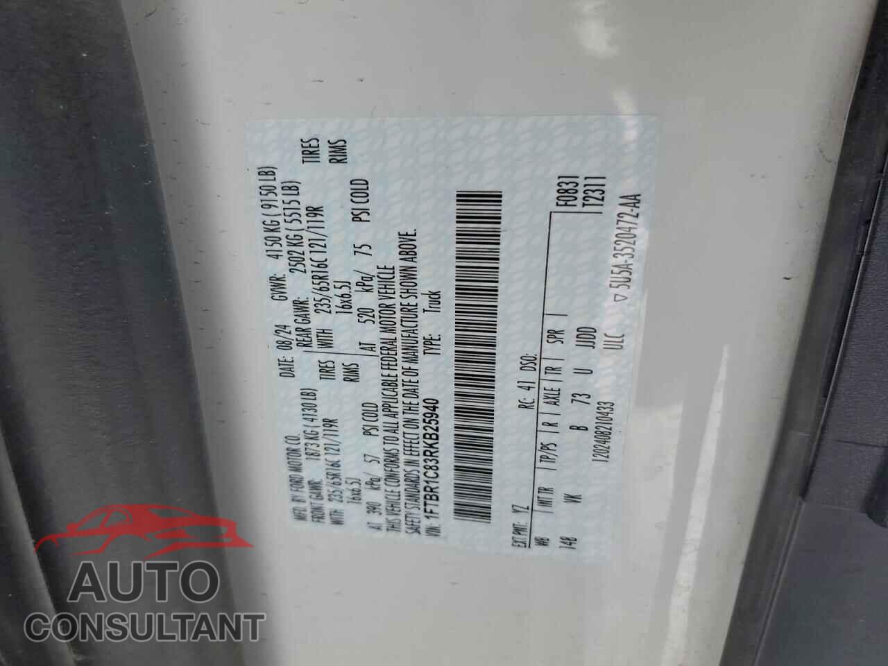 FORD TRANSIT 2024 - 1FTBR1C83RKB25940