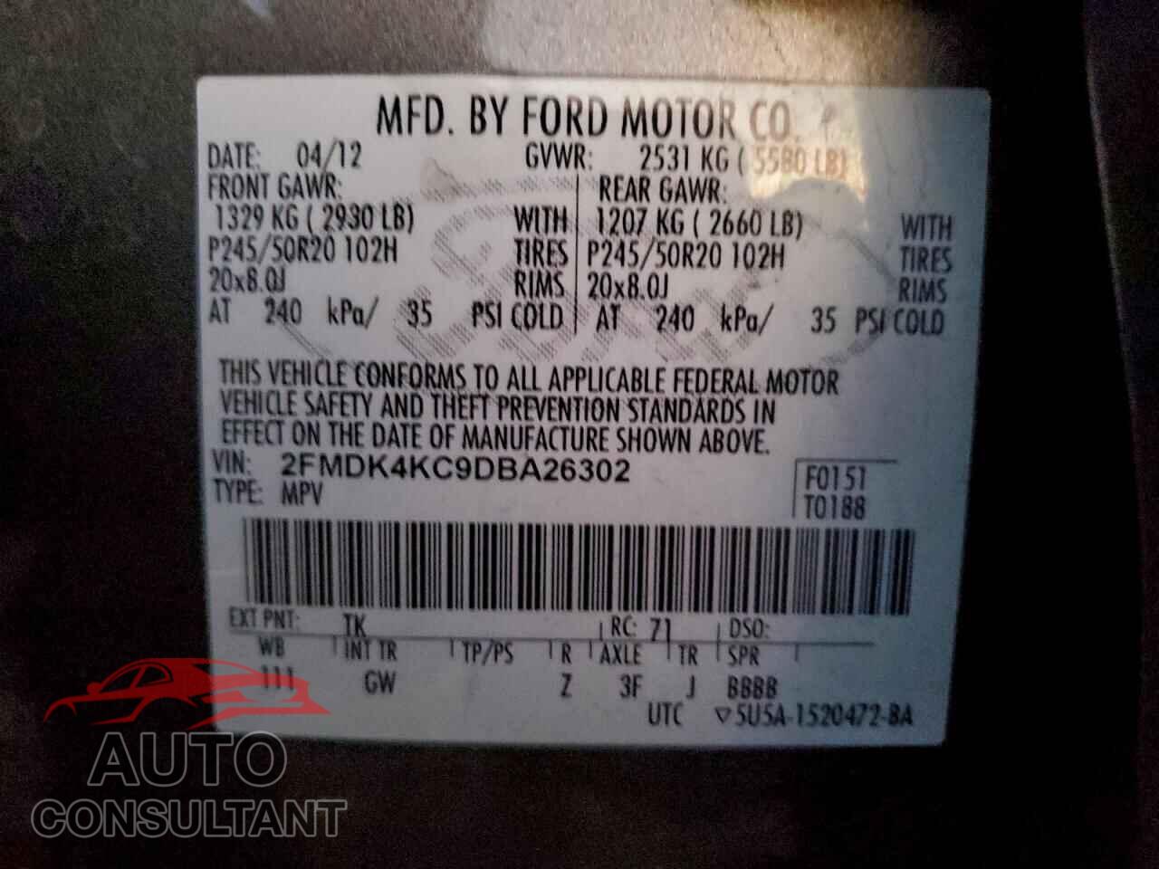 FORD EDGE 2013 - 2FMDK4KC9DBA26302