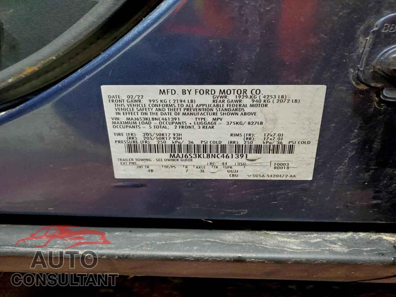 FORD ECOSPORT 2022 - MAJ6S3KL8NC461391