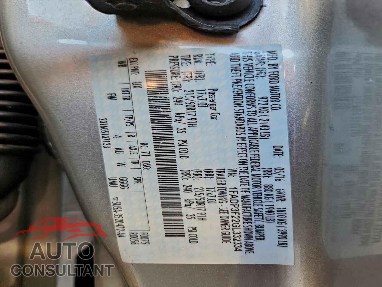 FORD FOCUS 2016 - 1FADP3F22GL332334