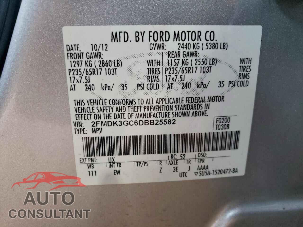 FORD EDGE 2013 - 2FMDK3GC6DBB25582