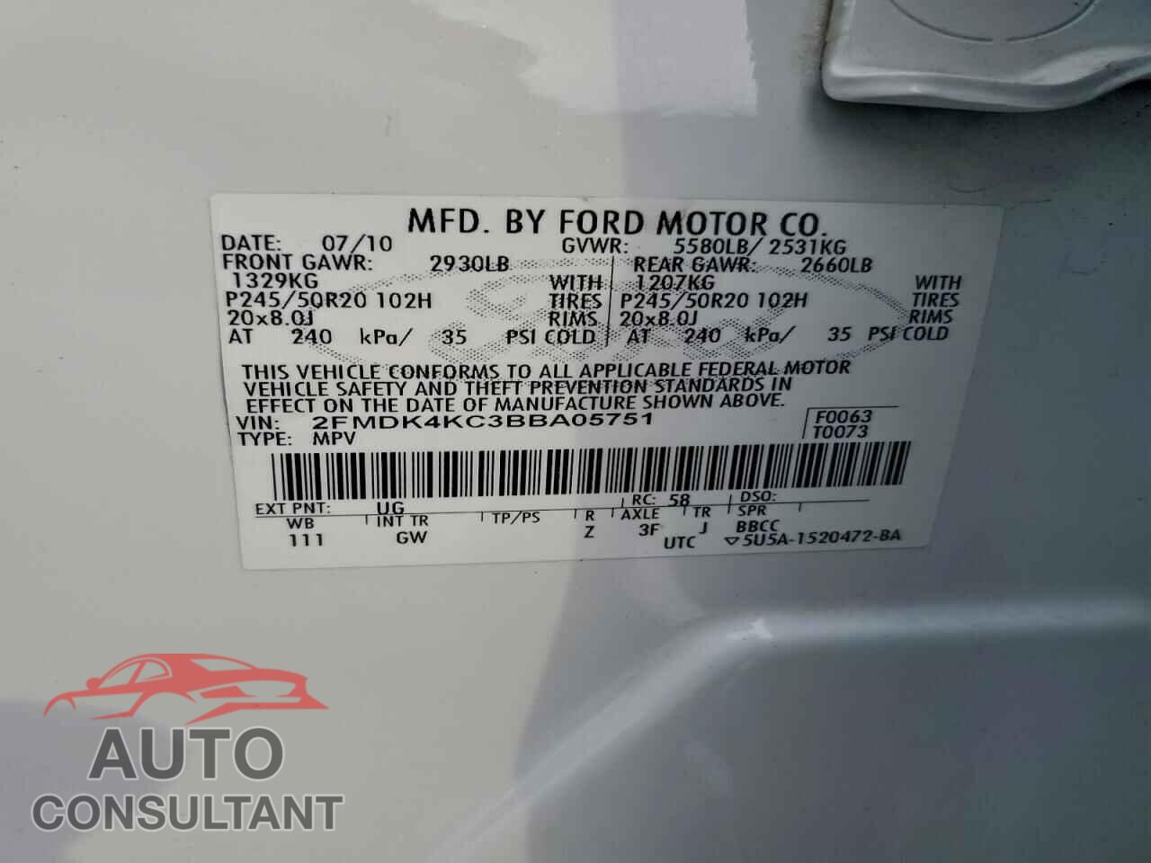 FORD EDGE 2011 - 2FMDK4KC3BBA05751