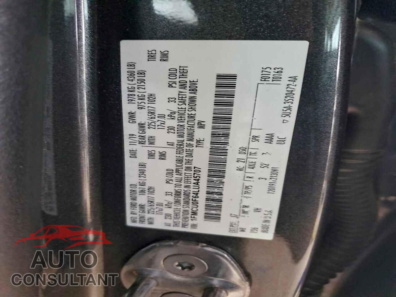 FORD ESCAPE 2020 - 1FMCU0F64LUA45707