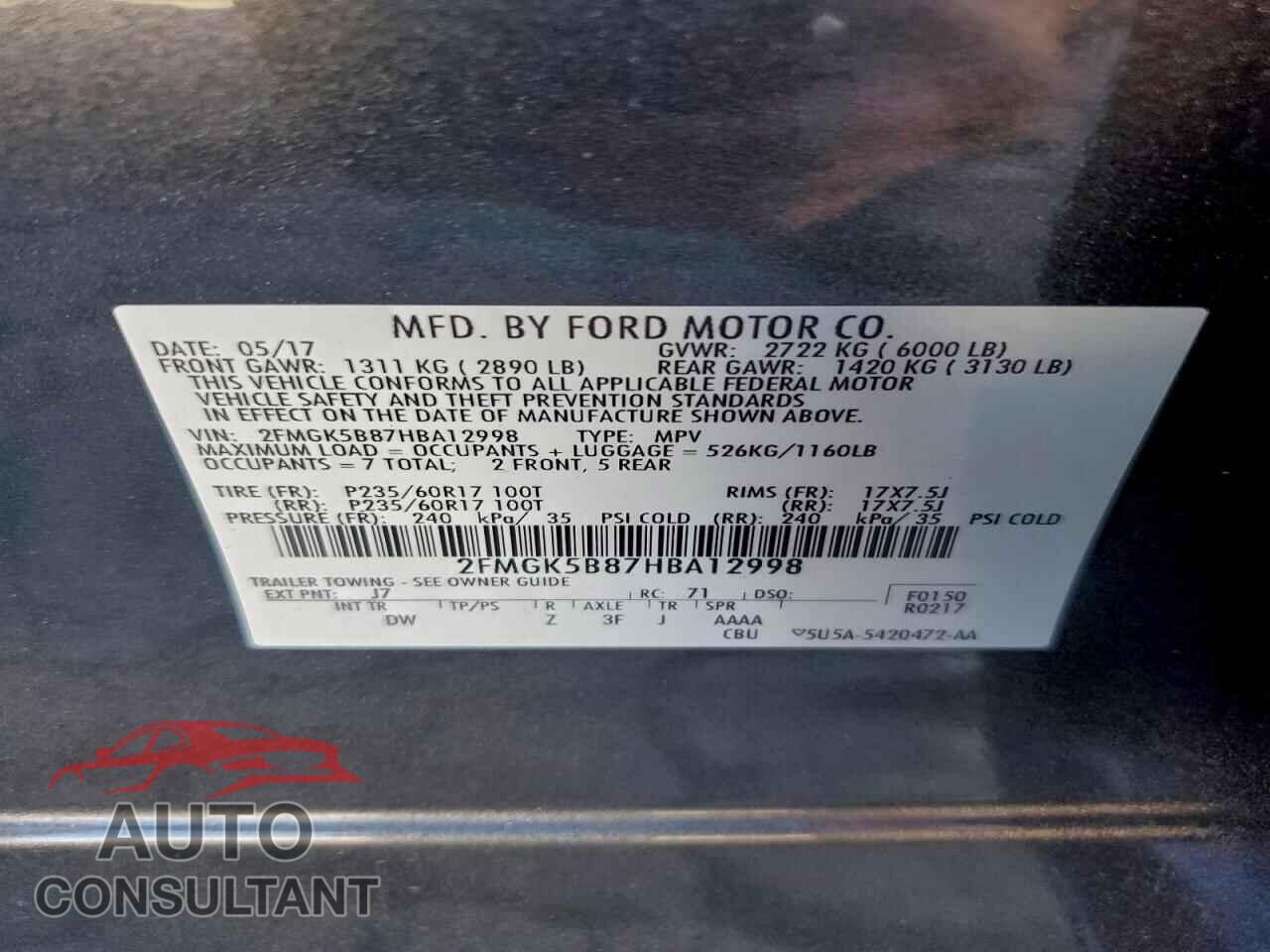 FORD FLEX 2017 - 2FMGK5B87HBA12998