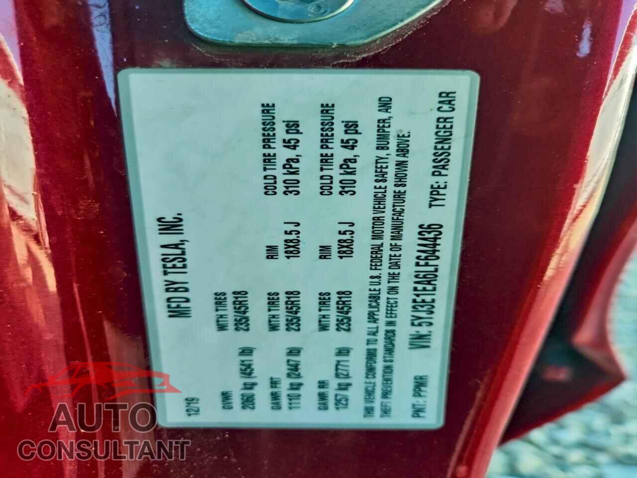 TESLA MODEL 3 2020 - 5YJ3E1EA6LF644436