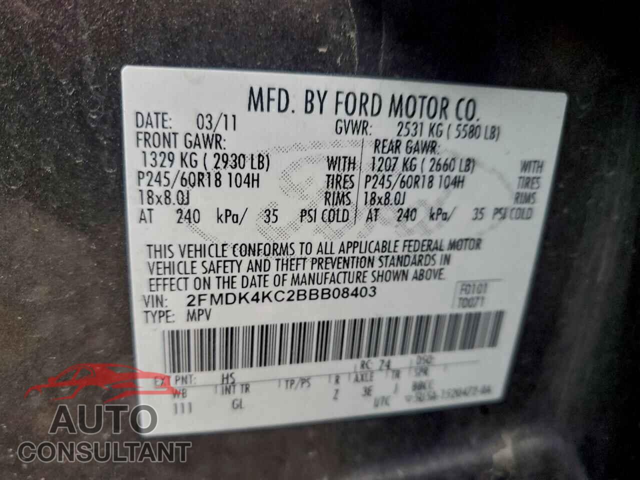 FORD EDGE 2011 - 2FMDK4KC2BBB08403
