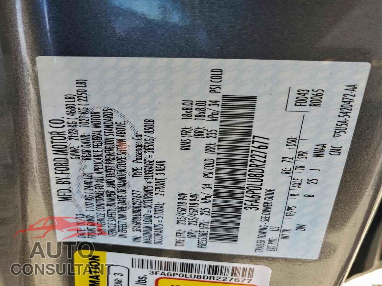 FORD FUSION 2013 - 3FA6P0LU8DR227677