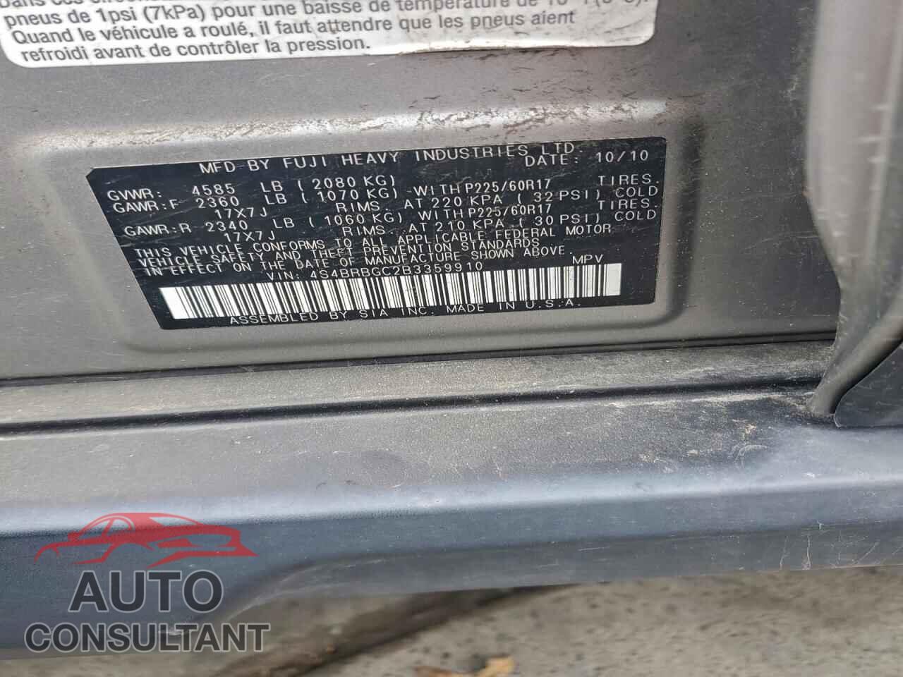 SUBARU OUTBACK 2011 - 4S4BRBGC2B3359910