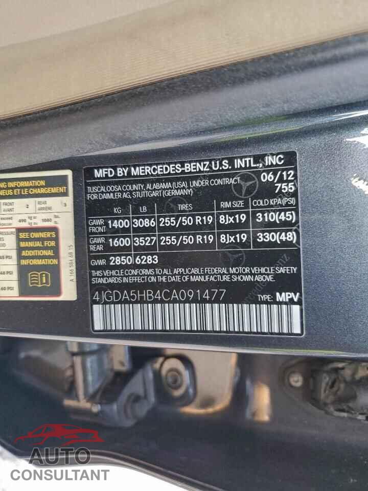 MERCEDES-BENZ M-CLASS 2012 - 4JGDA5HB4CA091477
