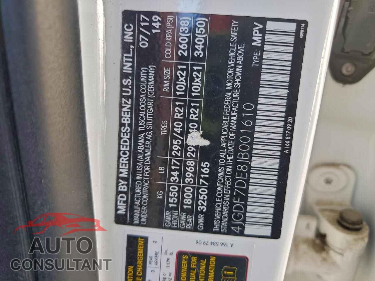 MERCEDES-BENZ GLS-CLASS 2018 - 4JGDF7DE8JB001610