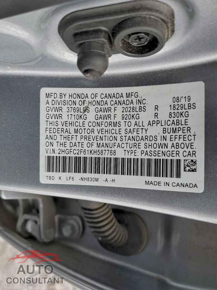 HONDA CIVIC 2019 - 2HGFC2F61KH587768