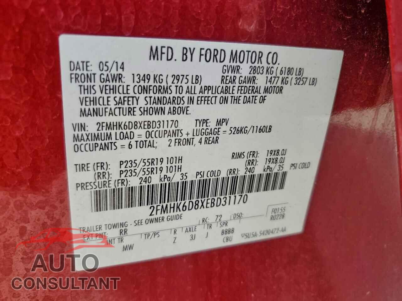 FORD FLEX 2014 - 2FMHK6D8XEBD31170
