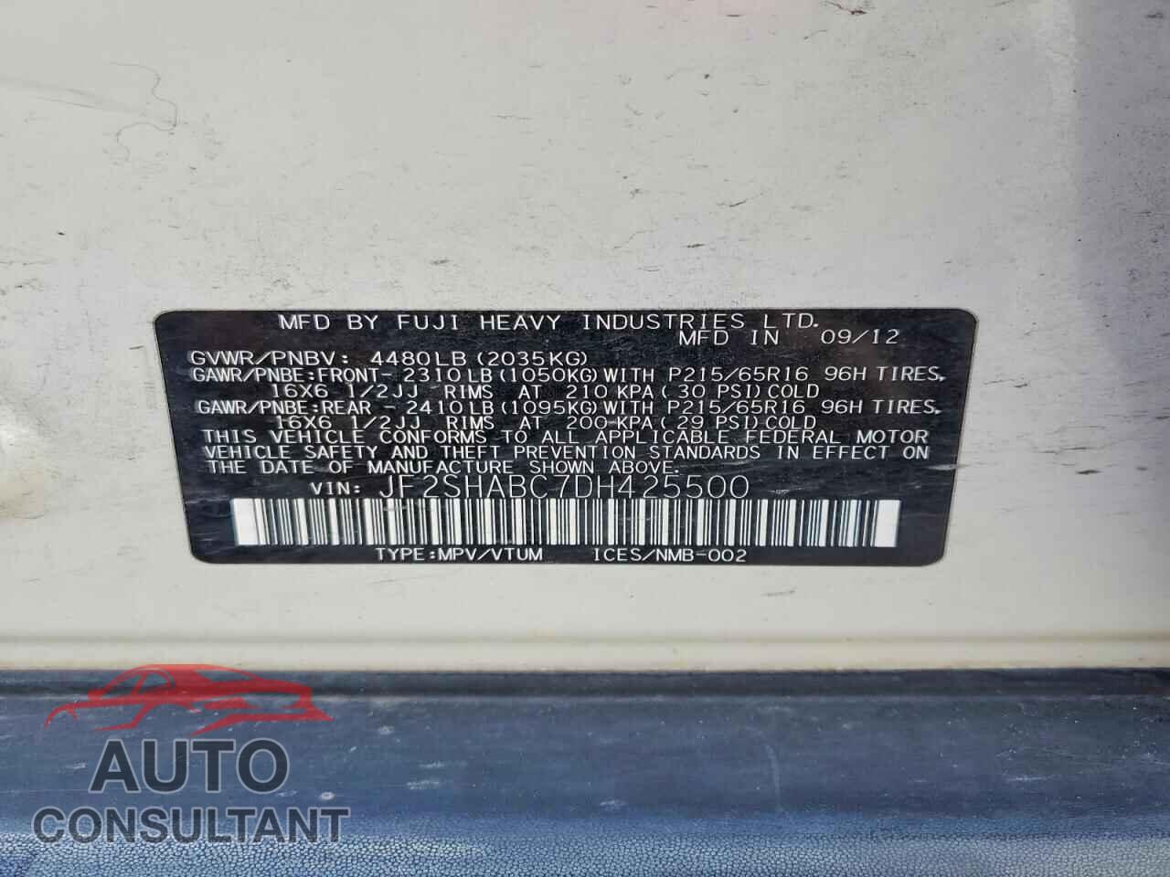 SUBARU FORESTER 2013 - JF2SHABC7DH425500