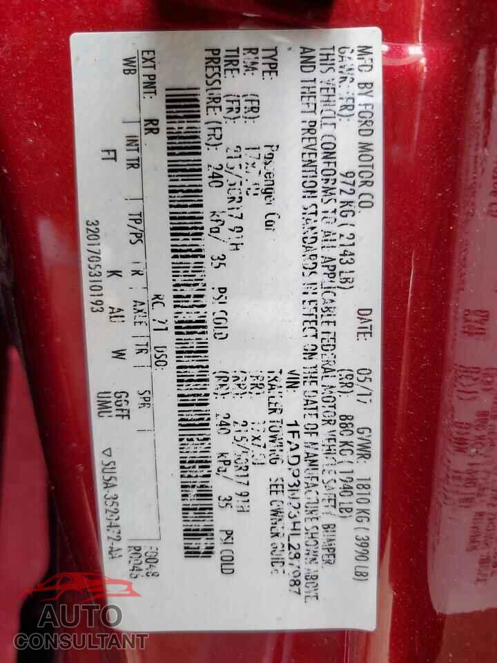FORD FOCUS 2017 - 1FADP3N23HL287987
