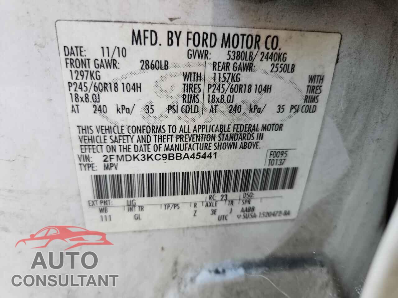 FORD EDGE 2011 - 2FMDK3KC9BBA45441