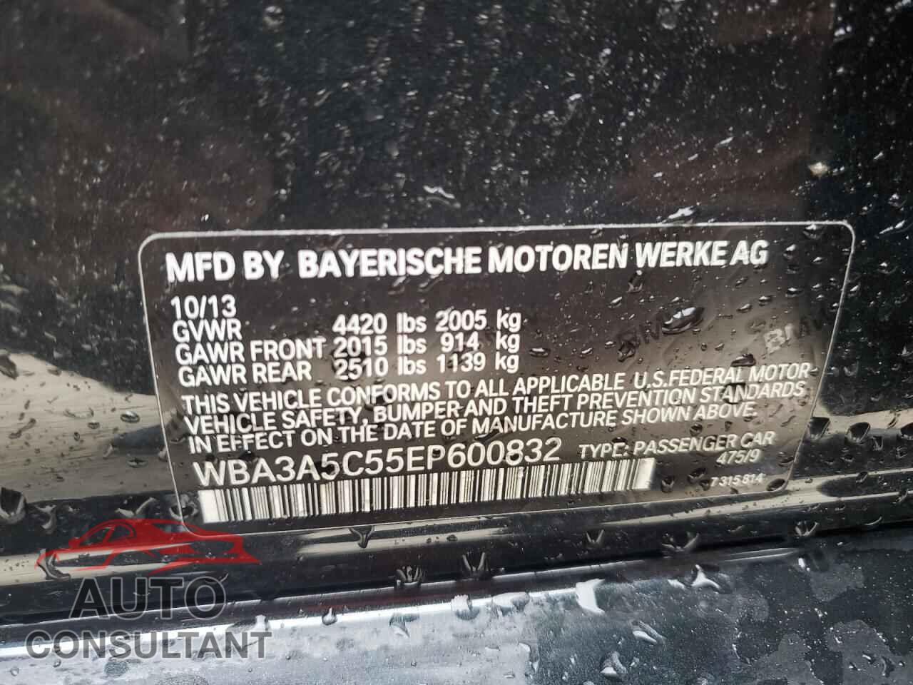 BMW 3 SERIES 2014 - WBA3A5C55EP600832