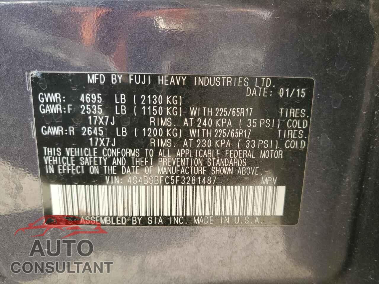 SUBARU OUTBACK 2015 - 4S4BSBFC5F3281487