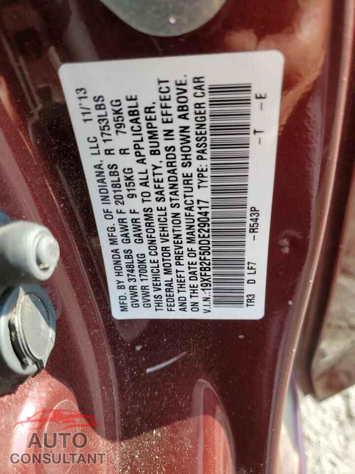 HONDA CIVIC 2013 - 19XFB2F50DE290417