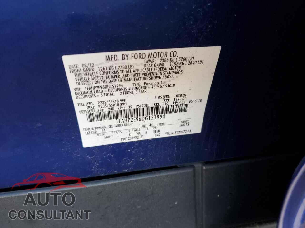 FORD TAURUS 2013 - 1FAHP2E96DG151994