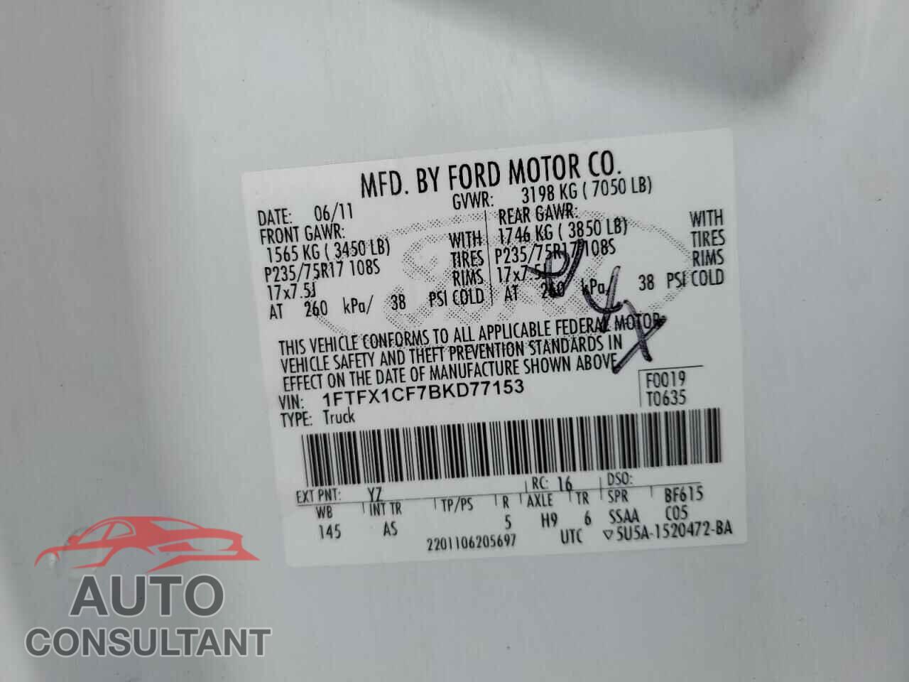 FORD F-150 2011 - 1FTFX1CF7BKD77153