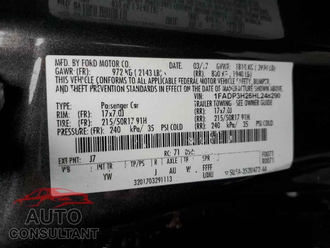 FORD FOCUS 2017 - 1FADP3H26HL248290