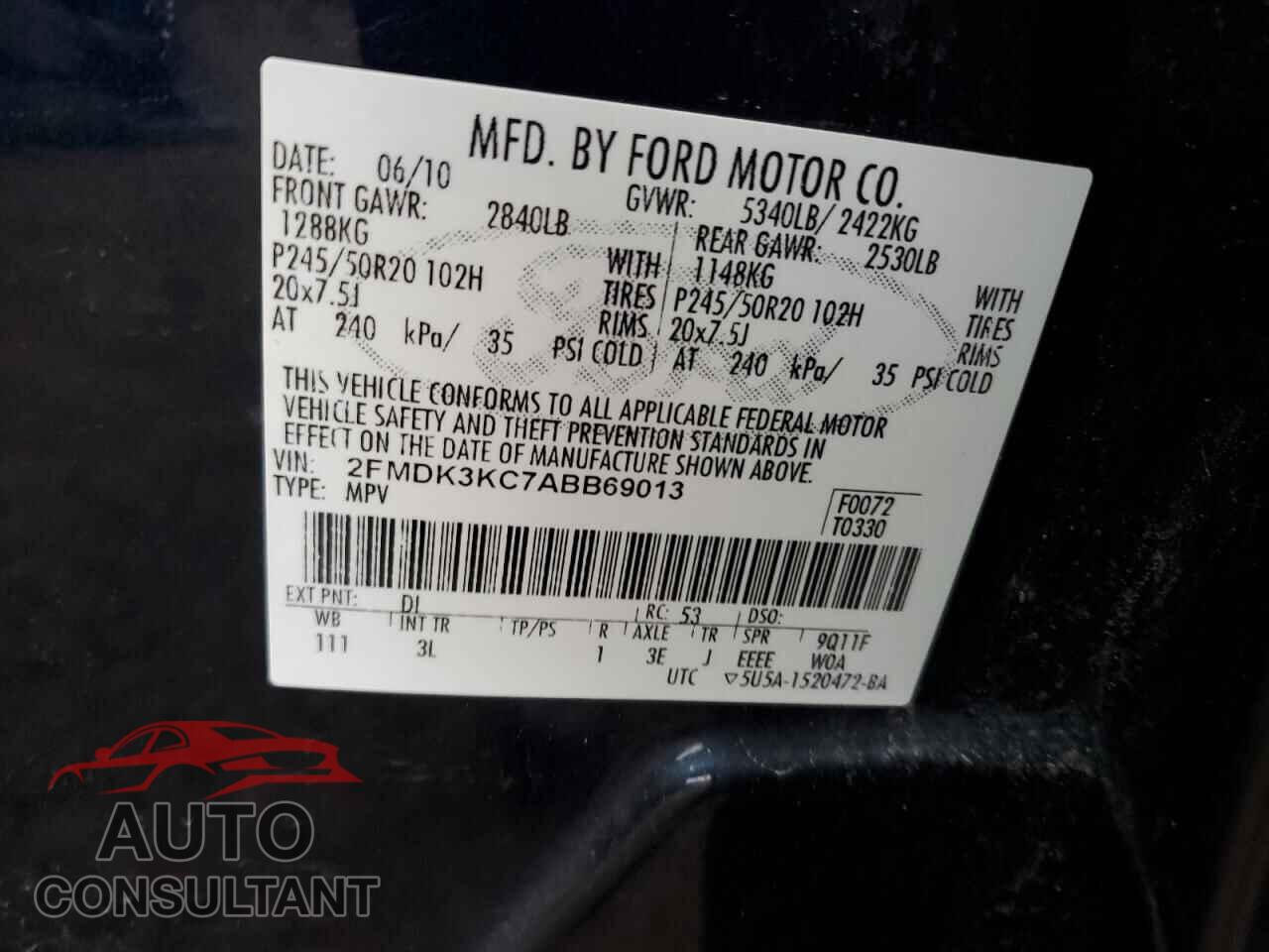 FORD EDGE 2010 - 2FMDK3KC7ABB69013