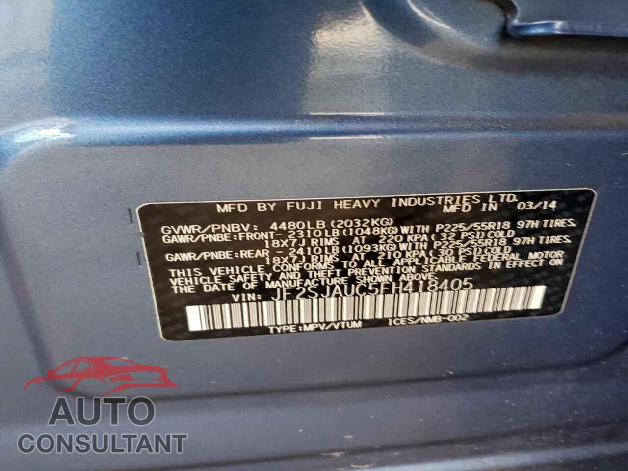 SUBARU FORESTER 2015 - JF2SJAUC5FH418405