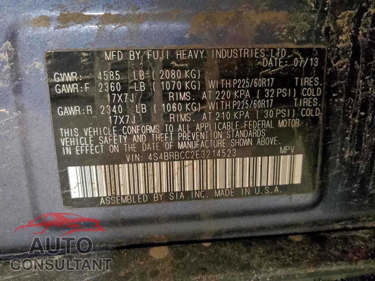 SUBARU OUTBACK 2014 - 4S4BRBCC2E3214523