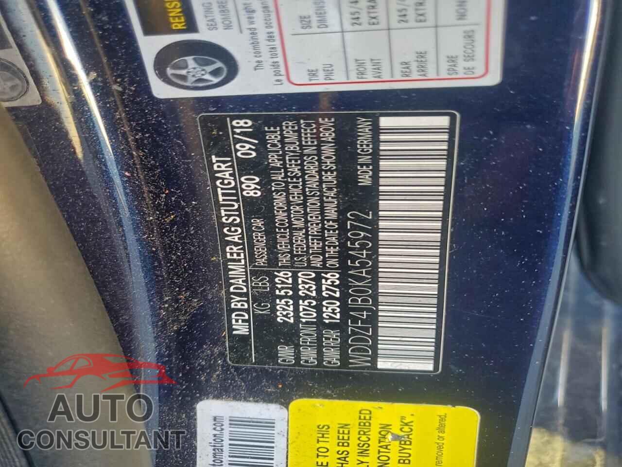 MERCEDES-BENZ E-CLASS 2019 - WDDZF4JB0KA545972